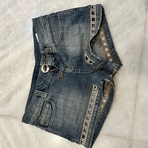 Philipp Plein Blue Jean Shorts with Silver Accents